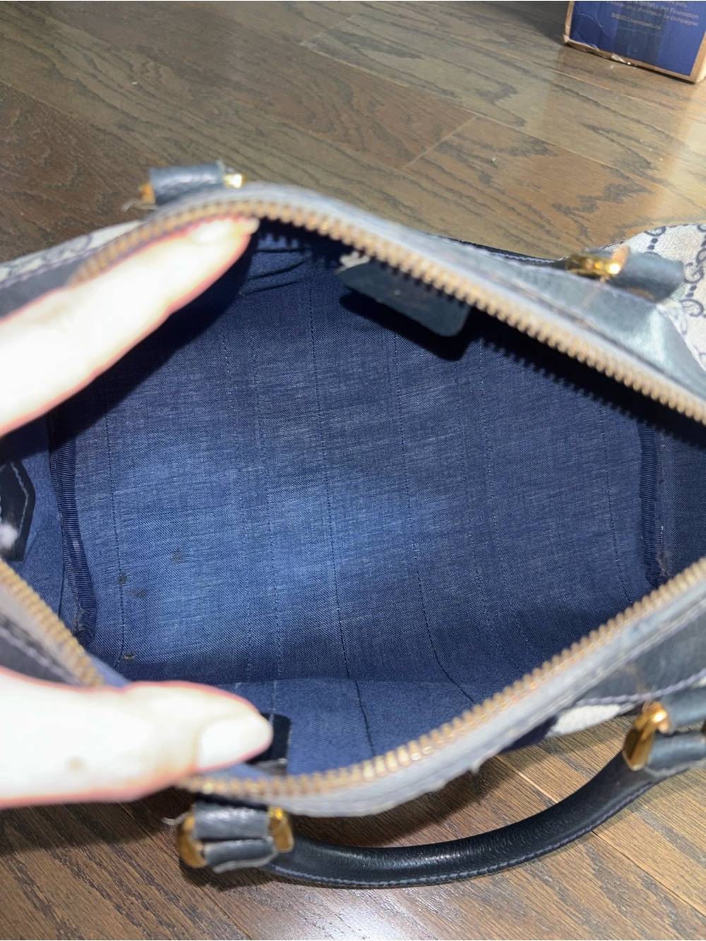 GUCCI GG Navy Monogram Boston Bag - Picture 3 of 15